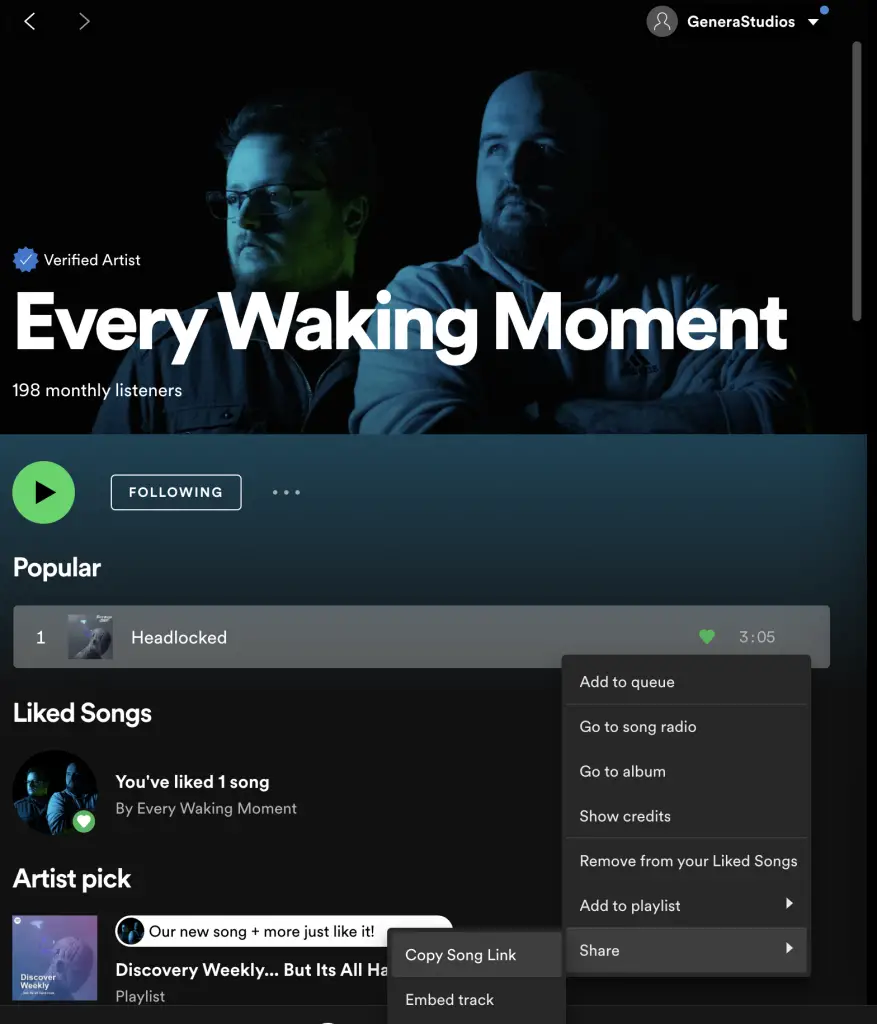 Spotify grabbing the song link.