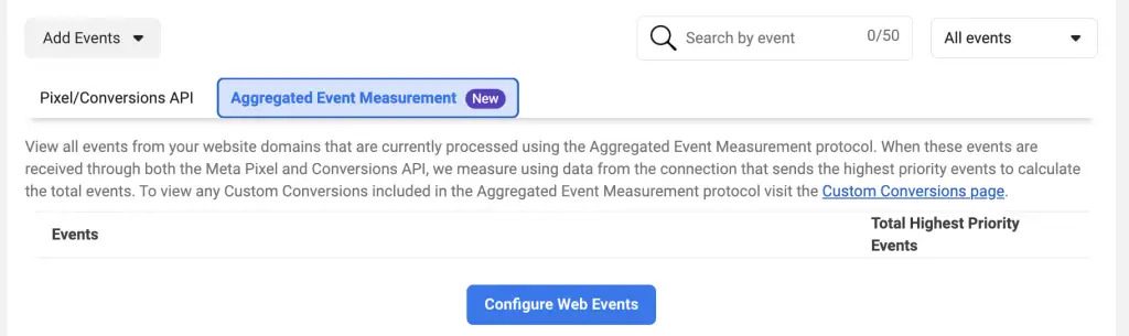 Aggregated events measurement pixel setup