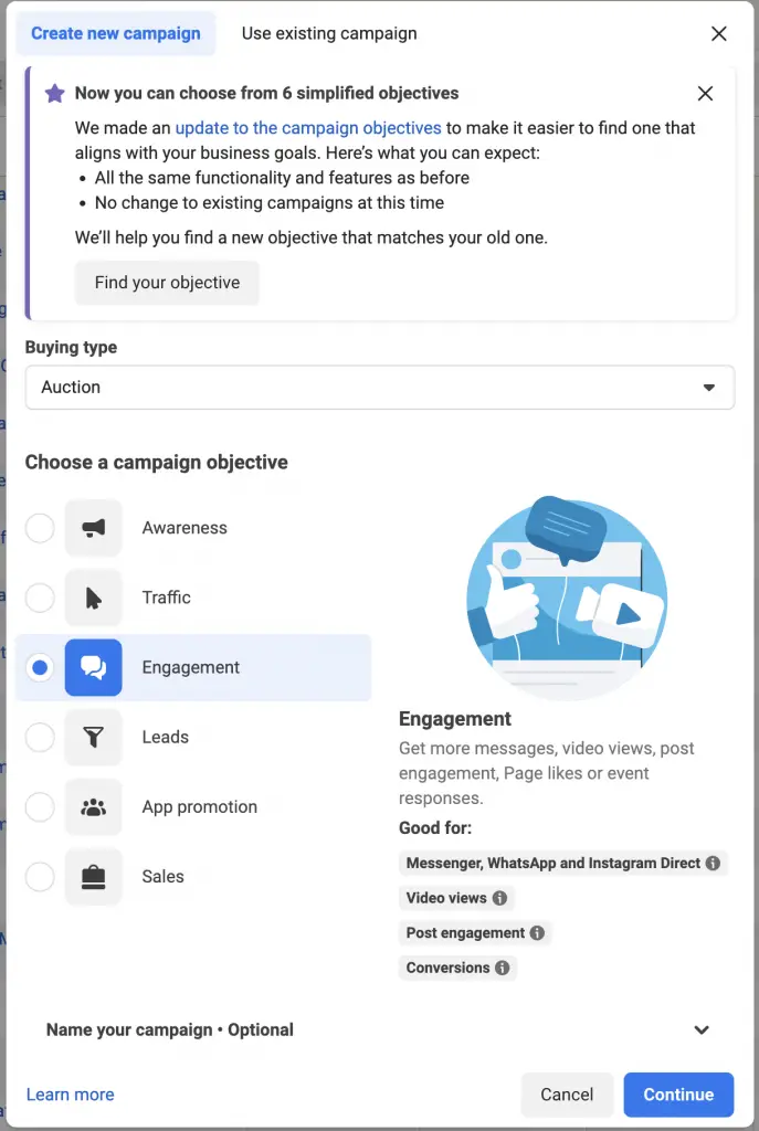 ScreenShot20220909at32055AM Music Growth Machine Newer Facebook ads campaign creation window for conversion campaigns