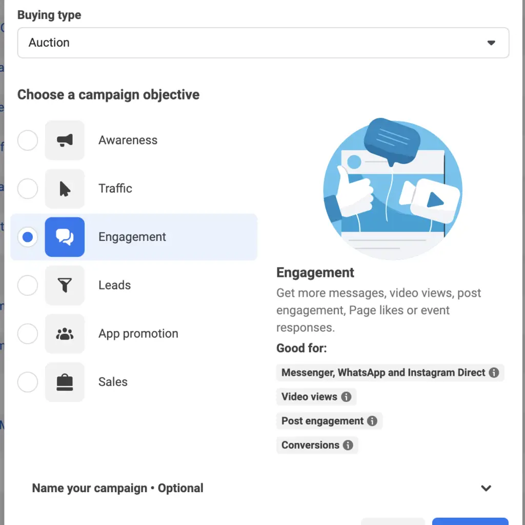 Facebook ads new campaign creation window